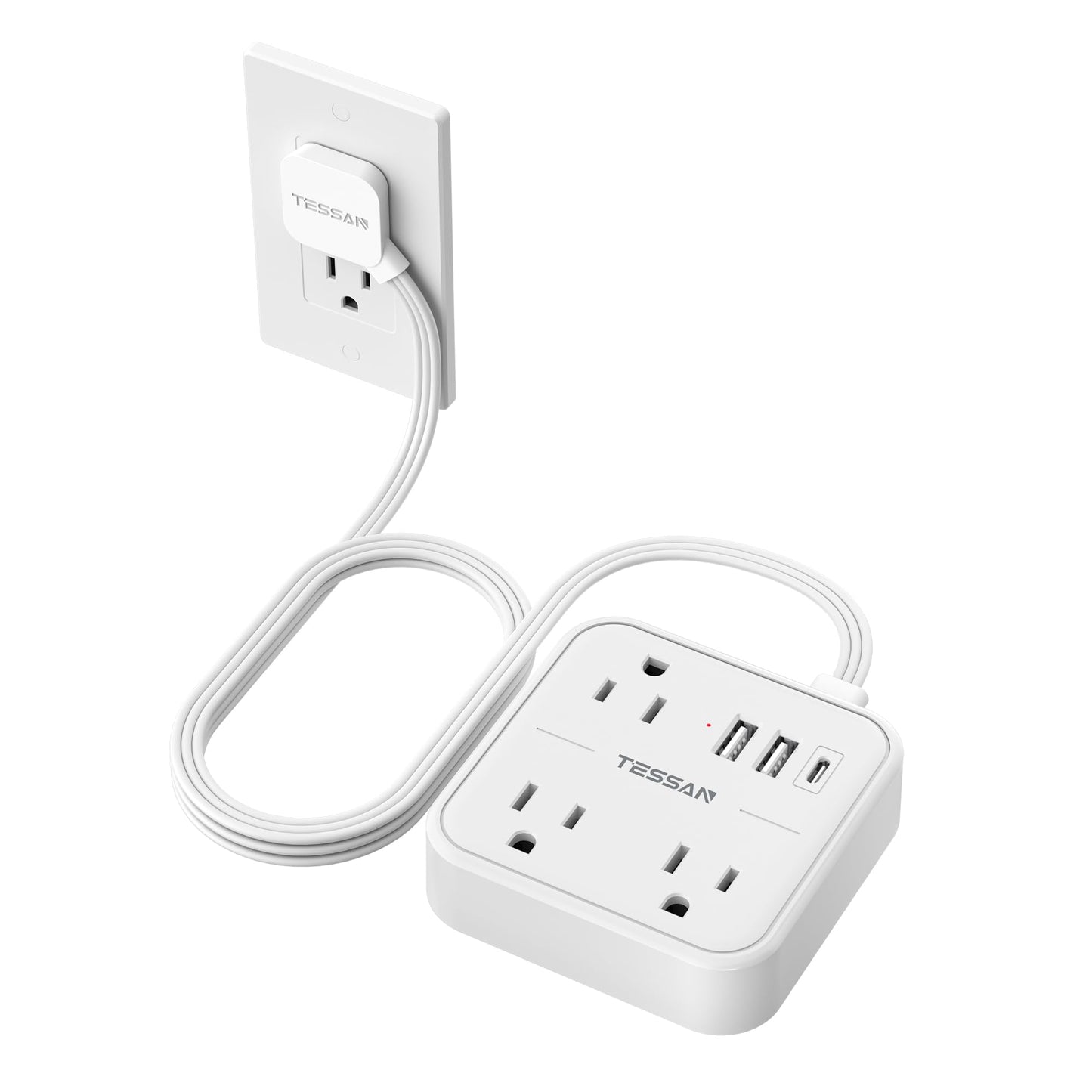TESSAN Ultra Thin Flat Extension Cord 5 FT, White