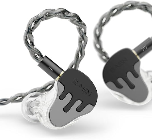 BASN BmasterX in Ear Audio Monitor, Hybrid 6 Drivers IEM Earphones with Crystal Clear Sound, Detachable Cable Plus Carrying Case & Fit Kit for Musician, Stage, Studio (3.5mm/4.4mm Jack, Black/Silver)