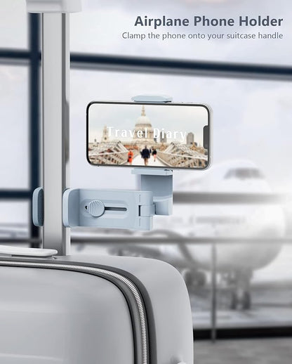 MiiKARE Travel Essentials Airplane Phone Holder, Universal Handsfree Phone Mount for Flying with 360 Degree Rotation, Travel Must Haves Phone Stand for Desk, Tray Table, Blue