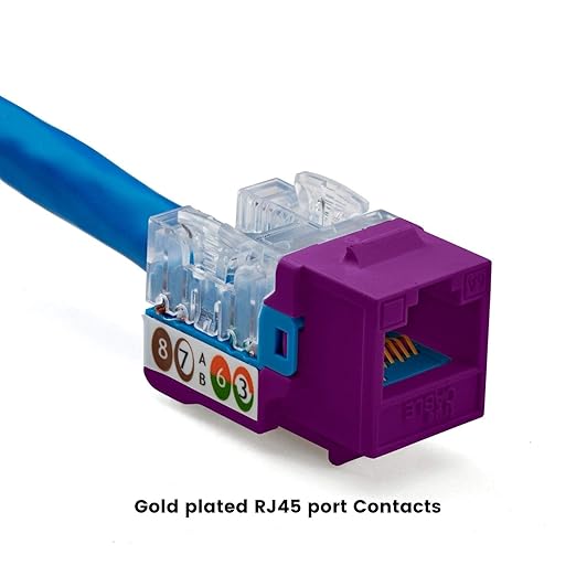 trueCABLE Cat6A Keystone Jack, Unshielded (UTP), 90 Degree Punch-Down, PoE++ (4PPoE), UL Listed, ETL Verified, ANSI/TIA Certified, Modular RJ45 Female, Purple, 48 Pack