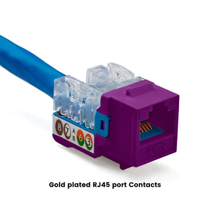 TRUE CABLE Cat6A Unshielded (UTP) Keystone Jack, 90-Degree Punch-Down RJ45 Female Module, PoE++ 4PPoE, UL Listed & TIA Certified, Purple, 12 Pack