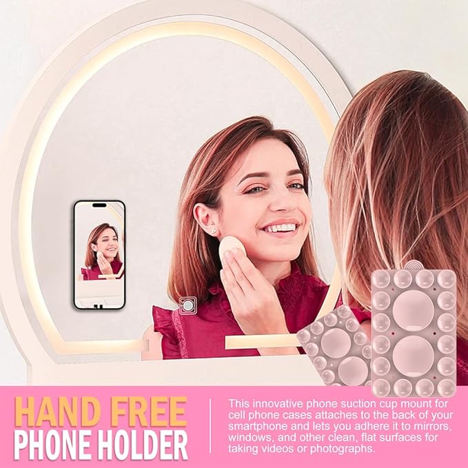 Double Sided Silicone Suction Phone Holder Mount,Compatible with iPhone and Android Cases Hands-Free Mirror Shower Phone Mount Strong Grip Holder (Light Pink, Double Sided 2PCS)