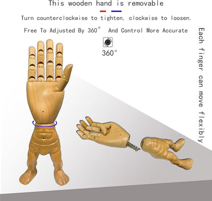 Hand Model,Wood Hand for Nails,Drawing Wooden Hand,Wooden Mannequin,Wood Hand,Hand Model for Drawing,Male_R with Lower Body