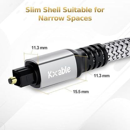 Optical Audio Cable 50 FT, Digital Audio Cable, Toslink Fiber Optic Cord, [Nylon Braided, Slim Aluminum Shell, Gold Plated Connector], for Home Theater, Sound Bar, PS4, Xbox, TV and More