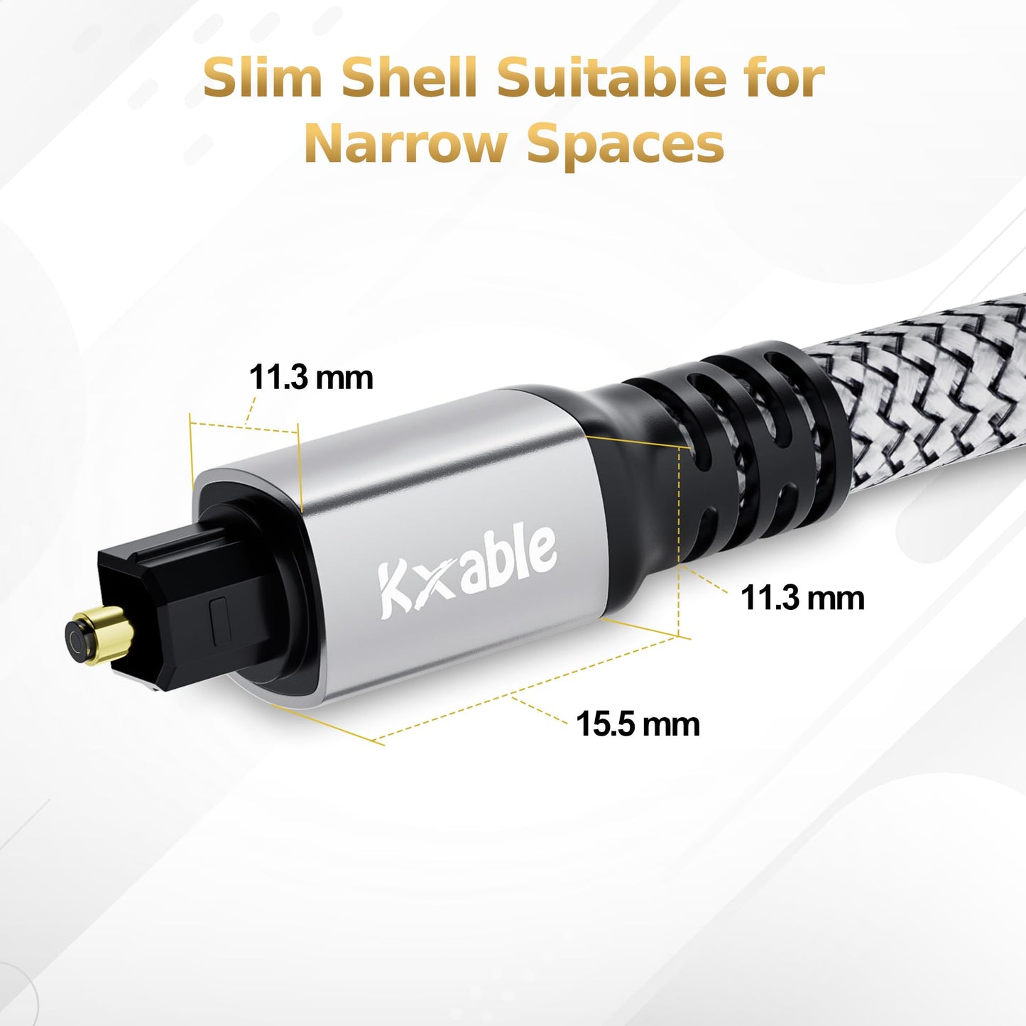 Optical Audio Cable 50 FT, Digital Audio Cable, Toslink Fiber Optic Cord, [Nylon Braided, Slim Aluminum Shell, Gold Plated Connector], for Home Theater, Sound Bar, PS4, Xbox, TV and More