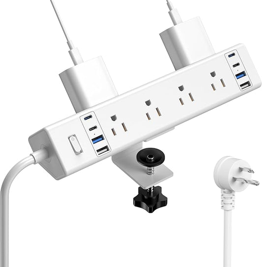 Jgstkcity Desk Clamp Power Strip 40W USB C,8 Outlets,8 USB,6FT,White