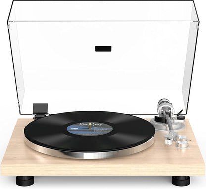 Turntable Record Player Wireless Output Carbon Fiber Tonearm Vinyl Player Aluminium Platter Belt-Drive LP Turn Tables 33 1/3&45 RPM Audio Phono RCA Line Out AT-3600L MM Cartridge Pale Walnut White