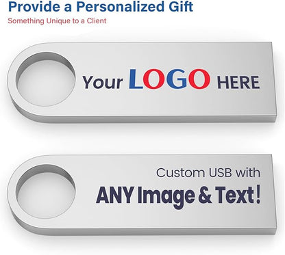 Customizable Flash Drives 2GB, Wooolken Personalized USB 2.0 Thumb Drives 10/20/50/100 Pack, Logo Pendrive Custom Memory Stick USB Engraved Logo (Metal)