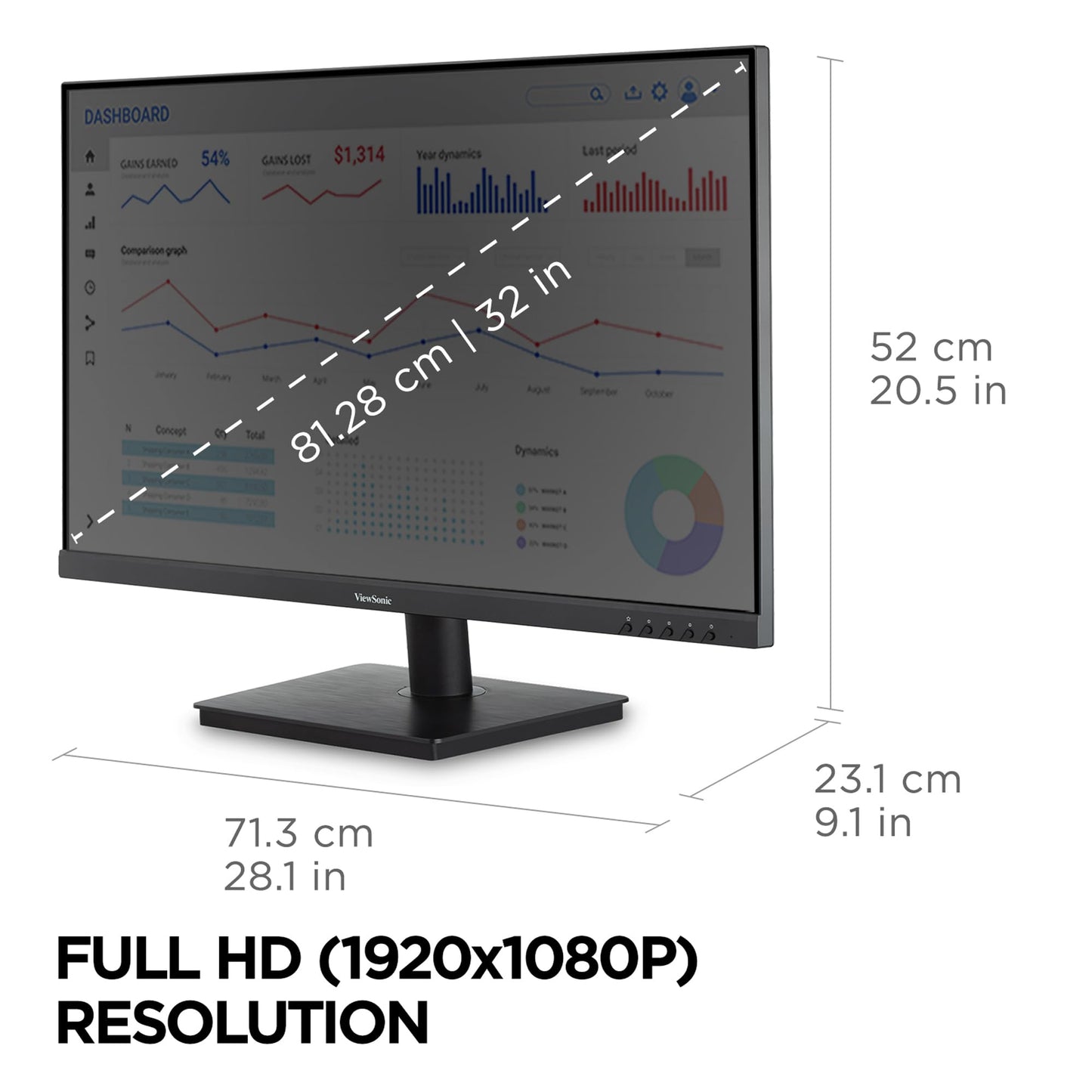 ViewSonic 32 Inch FHD 1080p IPS Computer Monitor, 75Hz Frameless Desktop Monitor with Built-in Speakers, Flicker-Free, Front Controls, HDMI and VGA for Home Office Productivity