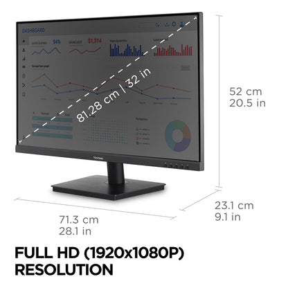 ViewSonic 32 Inch FHD 1080p IPS Computer Monitor, 75Hz Frameless Desktop Monitor with Built-in Speakers, Flicker-Free, Front Controls, HDMI and VGA for Home Office Productivity
