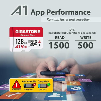 GIGASTONE Micro SD Card 128GB 5-Pack, Gaming Plus, MicroSDXC Memory Card for Nintendo-Switch 1, Security Camera, Dash Cam, UHS-I U3 A1 Class 10, up to 100MB/s, with MicroSD to SD Adapter
