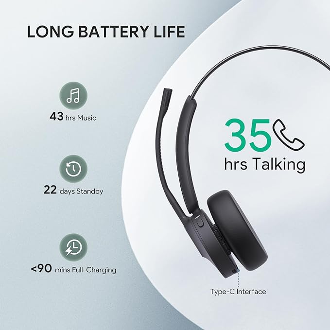 Yealink BH70 Mono Wireless Bluetooth Headset with Microphone for Work, up to 35h Talking Battery Life, 3-Mic Noise Cancellation, 91g Lightweight Microsoft Teams Certified Work Headsets for PC