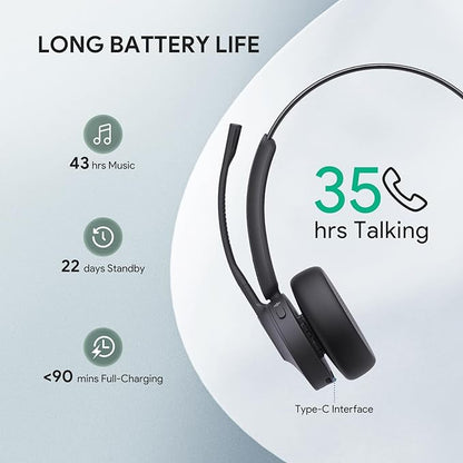 Yealink BH70 Mono Wireless Bluetooth Headset with Microphone for Work, up to 35h Talking Battery Life, 3-Mic Noise Cancellation, 91g Lightweight Microsoft Teams Certified Work Headsets for PC