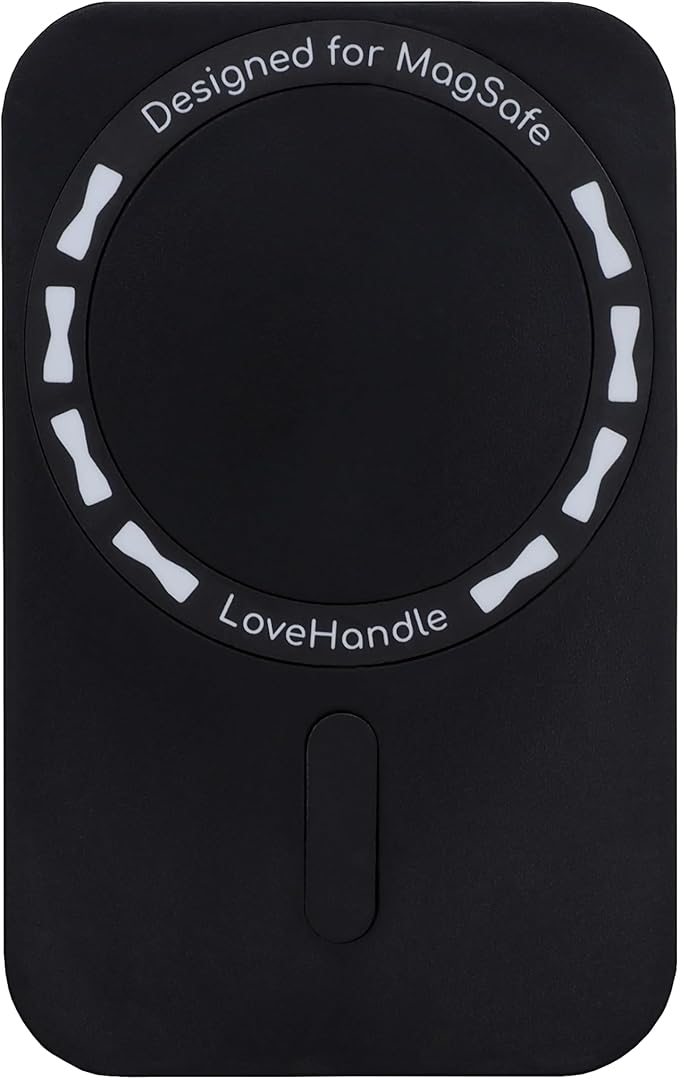 LoveHandle PRO MagSafe Compatible Magnetic Phone Grip w/Kickstand - Mount, Strap and Stand for Smartphone and Tablet - MagSafe Ring Included - Fits All Devices - Black Silicone