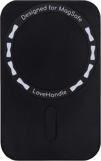 LoveHandle PRO MagSafe Compatible Magnetic Phone Grip w/Kickstand - Mount, Strap and Stand for Smartphone and Tablet - MagSafe Ring Included - Fits All Devices - Black Silicone