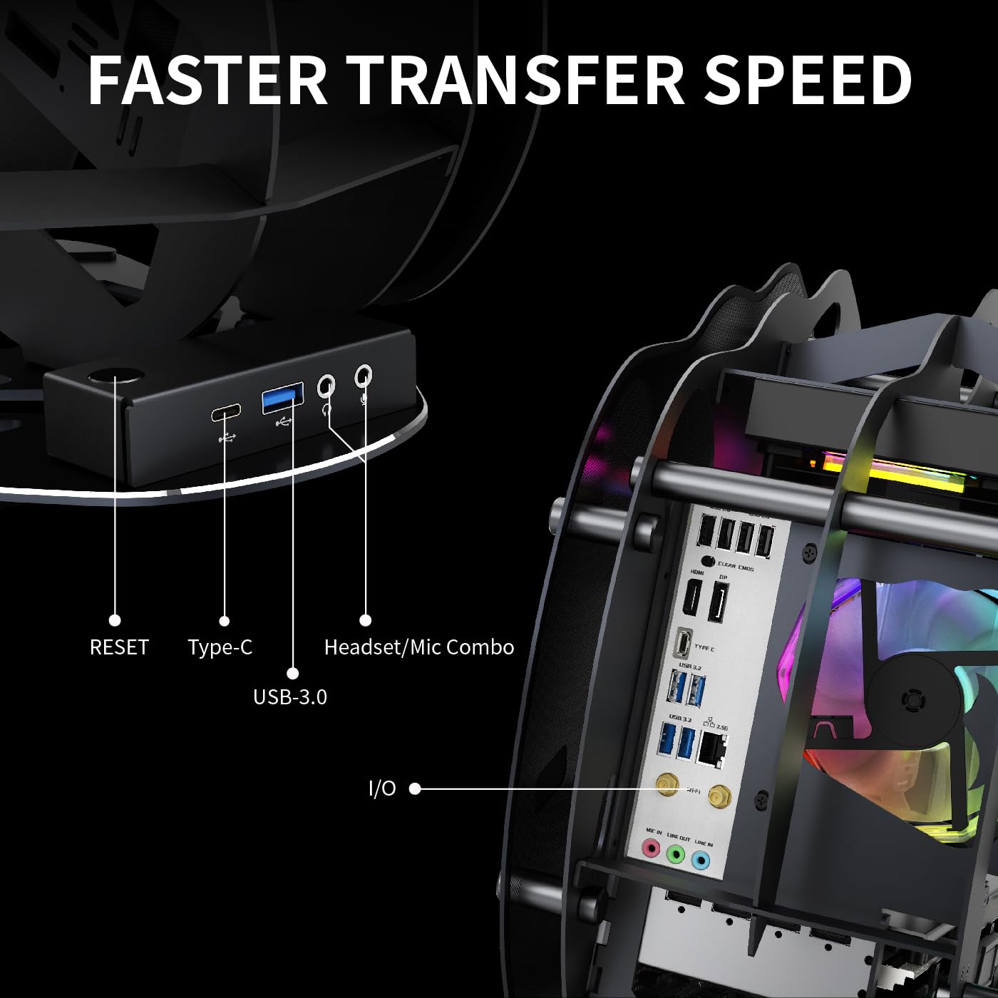 MegaPC Upgraded Open-Frame Mid-Tower Micro-ATX/Mini-ITX Gaming PC Case, Tempered Glass Side Panel, Pre-Installed ARGB PWM Fan, with USB3.0, Type-C, 240mm Radiator Support (Black)