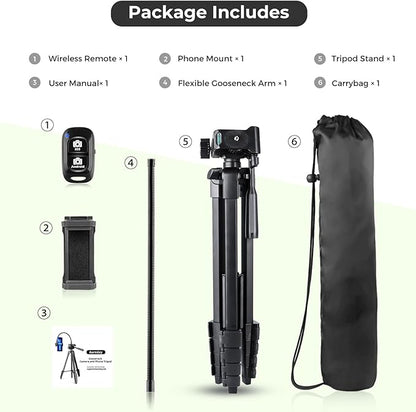 Aureday Phone Tripod, 82" Tripod for iPhone with Flexible Gooseneck, Wireless Remote and Phone Holder, Extendable Cell Phone&Camera Tripod Stand for Selfies/Video Recording/Live Streaming/Vlogging