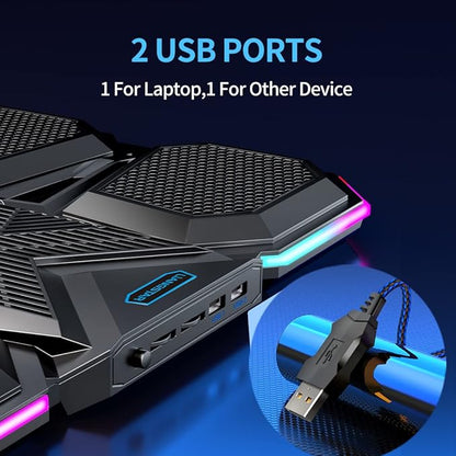 LIANGSTAR Laptop Cooling Pad Gaming Laptop Cooler, Laptop Fan Cooling Stand with 6 Quiet Fans for 15.6-17.3 Inch, 7 Height Adjust, RGB LED Light 4 Modes, Switch Control Fan Speed, 2 USB Port, 2023 New
