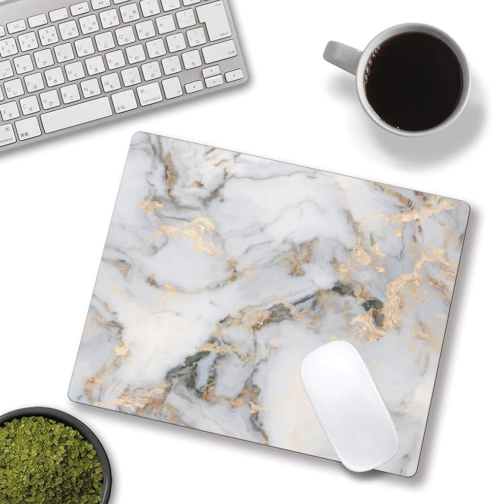 Armanza Mouse Pad, Gray Gold Marble Mouse Pad, Premium-Textured Marbling Mouse Mat Square Waterproof Non-Slip Rubber Base Computer Mousepad for Office Laptop Desk