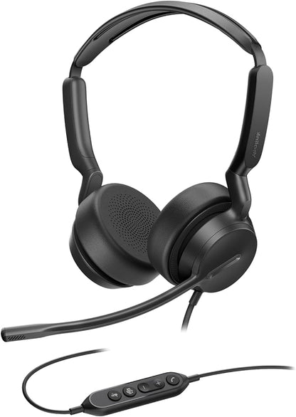 Yealink UH42 USB Headset with Microphone for PC Computer, Wired Headphones Teams Certified, Noise Cancelling Mic, in Line Control, Mute Button, Cable Length 7.05FT, All Day Comfort