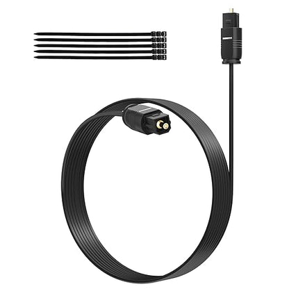 Adoreen Ultra-Thin Slim Digital Optical Audio Cable 20FT, Fiber Optic SPDIF Toslink Cord Gold-Plated High-Speed Flexible & Durable for TV Soundbar Home Theater Game Console PS4 Xbox Samsung +Ties
