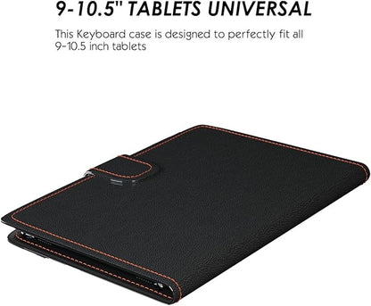 TouchPad Keyboard case for 9",9.7",10.1",10.2",10.5",10.9",11" Tablets,2-in-1 Bluetooth Wireless Keyboard with Touchpad,7 Colors Backlit & Leather Folio Cover(Black)