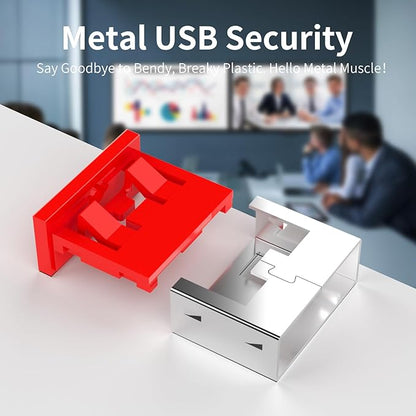 100PCS USB Metal Port Lock Blocker with 10 Keys - Secure USB-A Port Protector for PC/Laptop, Anti-Theft Data Security Lock, Dust & Moisture Proof Cover, Removable Type-A Connector Red
