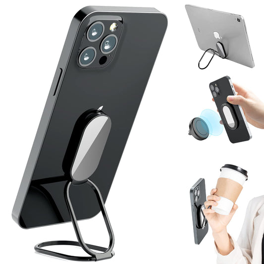Phone Holder Foldable Phone Stand Phone Ring Holder Finger Kickstand 360° Rotation Cell Phone Stand Metal Phone Grip for Magnetic Car Mount Sticky Phone Grip Compatible with Most Smartphones