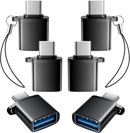 USB C to USB A Adapter 6 Pack,USBC to USB Adapter,TypeC Male USBA Female 3.0 Adaptor,USBC OTG Adapters for iPhone 16 15,MacBook Pro,iPad,Samsung Galaxy,Black
