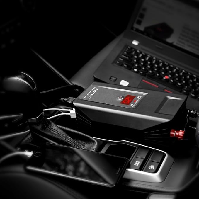 POTEK 750W Power Inverter 12V DC to 110V AC Car Adapter with Two USB and AC Charging Ports for Laptop,Tablet, Smartphone,Camera and More