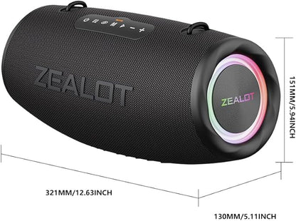 ZEALOT 80W Portable Bluetooth Speaker, Stereo Sound with Deep Bass,IPX6 Waterproof, LED Light,Bluetooth 5.2, Indoor/Outdoor Speaker for Party, Gathering, Pool, Camping,Travel (Black)
