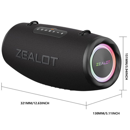 ZEALOT 80W RMS (100W Peak) Portable Bluetooth Speaker, Stereo Sound with Deep Bass,IPX6 Waterproof, LED Light,Bluetooth 5.2, Indoor/Outdoor Speaker for Party, Gathering, Pool, Camping,Travel (Black)