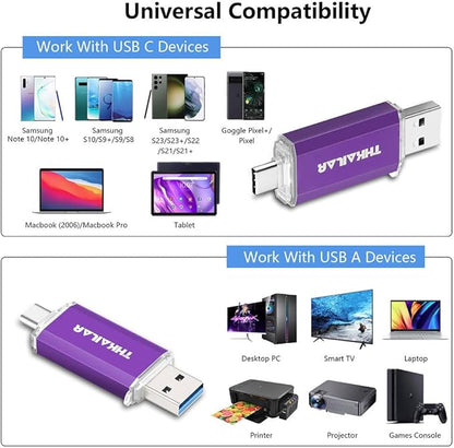 Thkailar 1TB USB C Flash Drive 3.1 USB A and Type C Ports,Thumb Drive for PC,Android Phones,MacBook,Laptop(Purple)