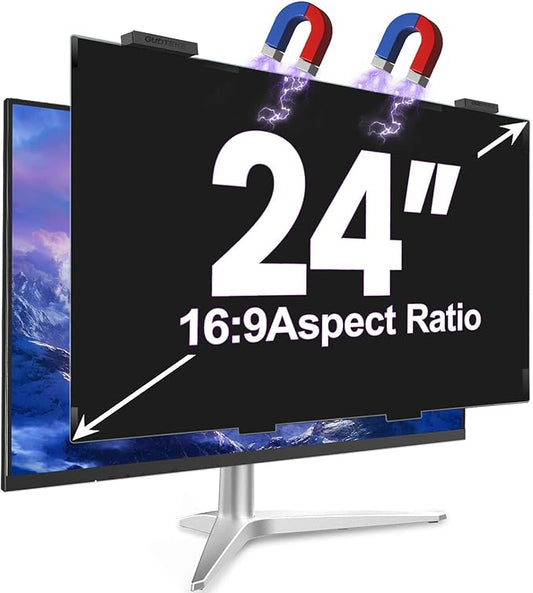 GUDTEKE Magnetic 24 Inch Privacy Screen for Computer Monitor 16:9 Aspect Ratio, Hanging Removable Anti-Blue/Glare Protector Film, Anti Spy Desktop Security Private Filter 24in
