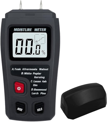 Digital Wood Moisture Meter Wood Humidity Tester Hygrometer Timber Damp Detector Large LCD Display (Grey)