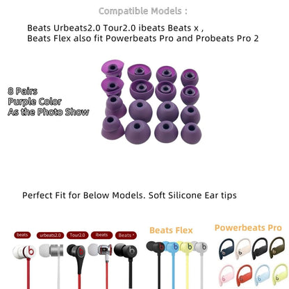 Aginkgo Replacement Ear Tips for Beats Urbeats2.0 Tour2.0 ibeats Beats x, Beats Flex Secure Fit for Powerbeats Pro Silicone Earbuds Washable Sweat-Resistant Noise Isolation 8 Pairs (Purple)