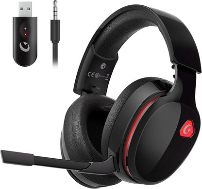 2.4GHz Wireless Gaming Headset for PS5, PS4 Fortnite & Call of Duty/FPS Gamers, PC, Nintendo Switch, Bluetooth 5.3 Gaming Headphones with Mic, Stereo Sound, Red Light -BlackRed