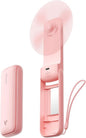 Aecooly Slim Portable Fan with Mirror, Thin Handheld Fan, USB Rechargeable Mini Personal [24H Max Cooling Time], Battery Powered Small Foldable Pocket for Travel, Lash, Makeup, Gifts for Women -Pink