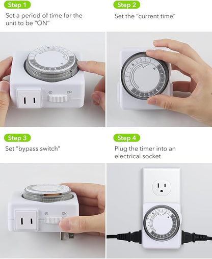 HBN Outlet Timer for Electrical Outlets Indoor, 24 Hour Mechanical Light Timers for Lamps, Dual 2-Prong Plug-in Outlets, 15-Minute Intervals, Heavy Duty Daily Cycle, 2 Pack