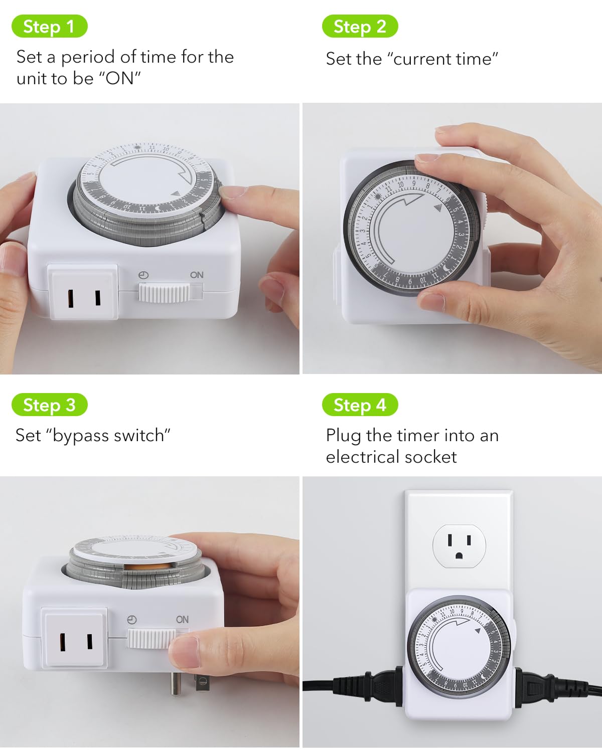 HBN Indoor Outlet Timer, 24 Hour Mechanical Plug Dual Outlets 2 Pack