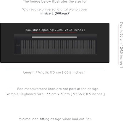 Clairevoire Piano Keyboard Dust Cover for 61 Keys to 88 Keys, Electric Pianos Cover, Digital Pianos Cloth Protection, Lightweight and Adjustable Closure,Ebony Black, L - Keyboard Piano up to 61" x 21"