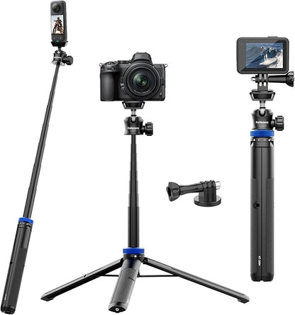Selfie Stick Tripod for Gopro Camera, 62" Extendable Tripod Stand with 360° Ball Head 1/4" Screw, Portable Lightweight Camera Tripod for GoPro Max Hero 11 10 9 8 7 6 5 DJI OSMO Action Camera