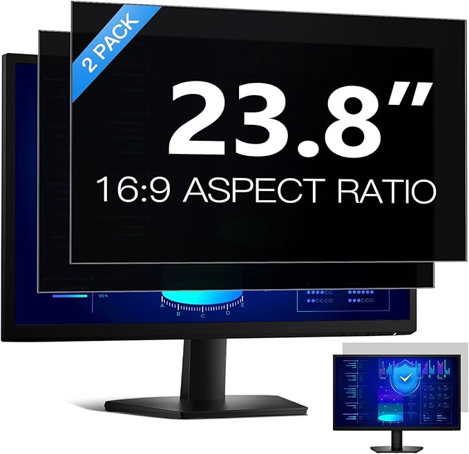 [2 Pack] Easges 23.8 Inch Computer Privacy Screen Filter for 16:9 Aspect Ratio, Eye Protection, Anti-Glare, Anti-Blue Light Computer Monitor Privacy Filter, Removable Anti-Scratch 23.8" Protector Film