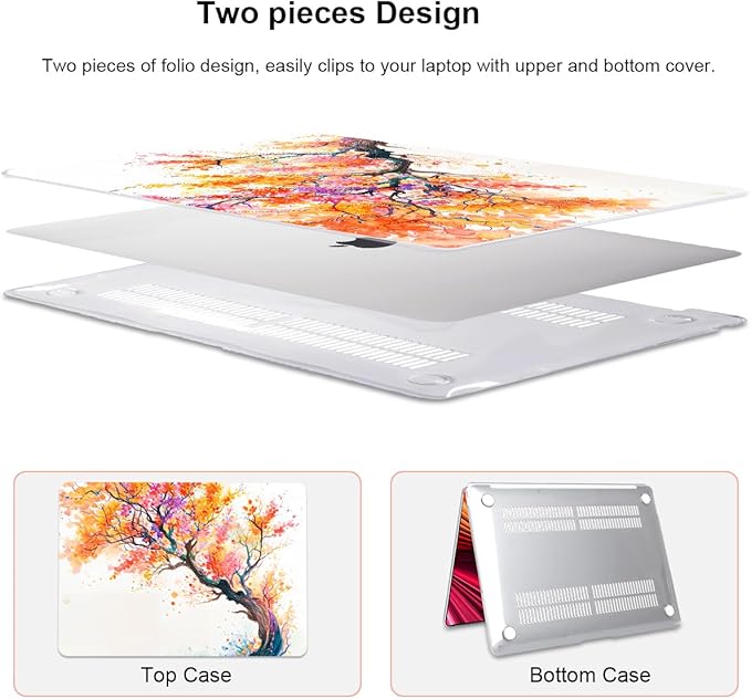 Compatible with MacBook Air 13 inch Case M1 A2337 A2179 A1932 2021 2020 2019 2018 Release with Retina Display & Touch ID, Crystal Pattern Plastic Hard Shell Case Cover, Phoenix Tree Flowers