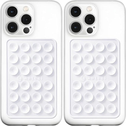 Anteel MAX Silicone Suction Phone Case Adhesive Mount, Upgraded Super Strong Grip, Durable, Easy to Use, Hands-Free Sticky Phone Holder for Selfies, Tiktok Videos, 2.56"x3.94" (WHT&WHT)