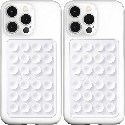 PKYAA Silicone Suction Phone Case Adhesive Mount, Upgraded Super Strong Grip, Durable, Easy to Use, Hands-Free Sticky Phone Holder for Selfies, Tiktok Videos, 2.56"x3.94" (WHT&WHT)