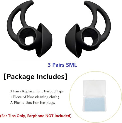 Silicone Earbud Tips - 3 Pairs SML Soft & Comfortable Noise Isolation - Black Ear Tips - Compatible with Bose QuietComfort & Sport Earbuds