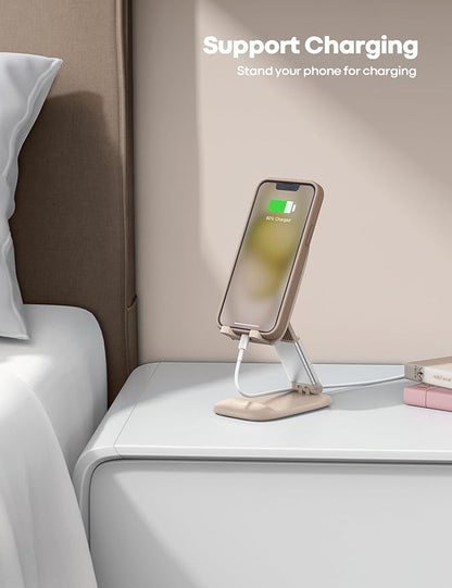 Lamicall Khaki Phone Stand for Desk - Cell Phone Holder Khaki Desk Accessories Desktop Office Must Have Compatible with iPhone, 4-8'' Smartphone