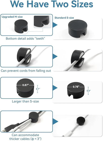 Maveek Magnetic Cord Clips Black, Silicone Cord Organizer Magnet Cable Holder Charging Cable Management Cord Keeper with Adhesive Metal Disc (5 Piece, Large Size)