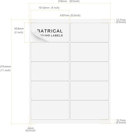 2"×4" Shipping Labels 500 Labels Sticker Paper for Laser/Ink Jet Printer mailing Labels 8.5"*11" White 10 per Sheet